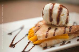 Mango Crespelle with Vanilla Ice Cream