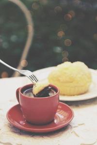 Ensaymada dipped in Hot Chocolate,