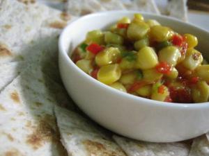 tortillas and roasted pepper and mango dip